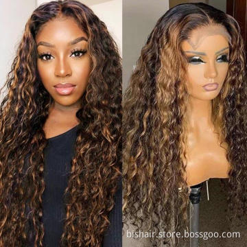 Wholesale Highlight Bundles Deep Wave Brazilian Hair Weave Ombre Bundles Remy P4-27 Brown Deep Curly Hair Remy Pre Plucked Women